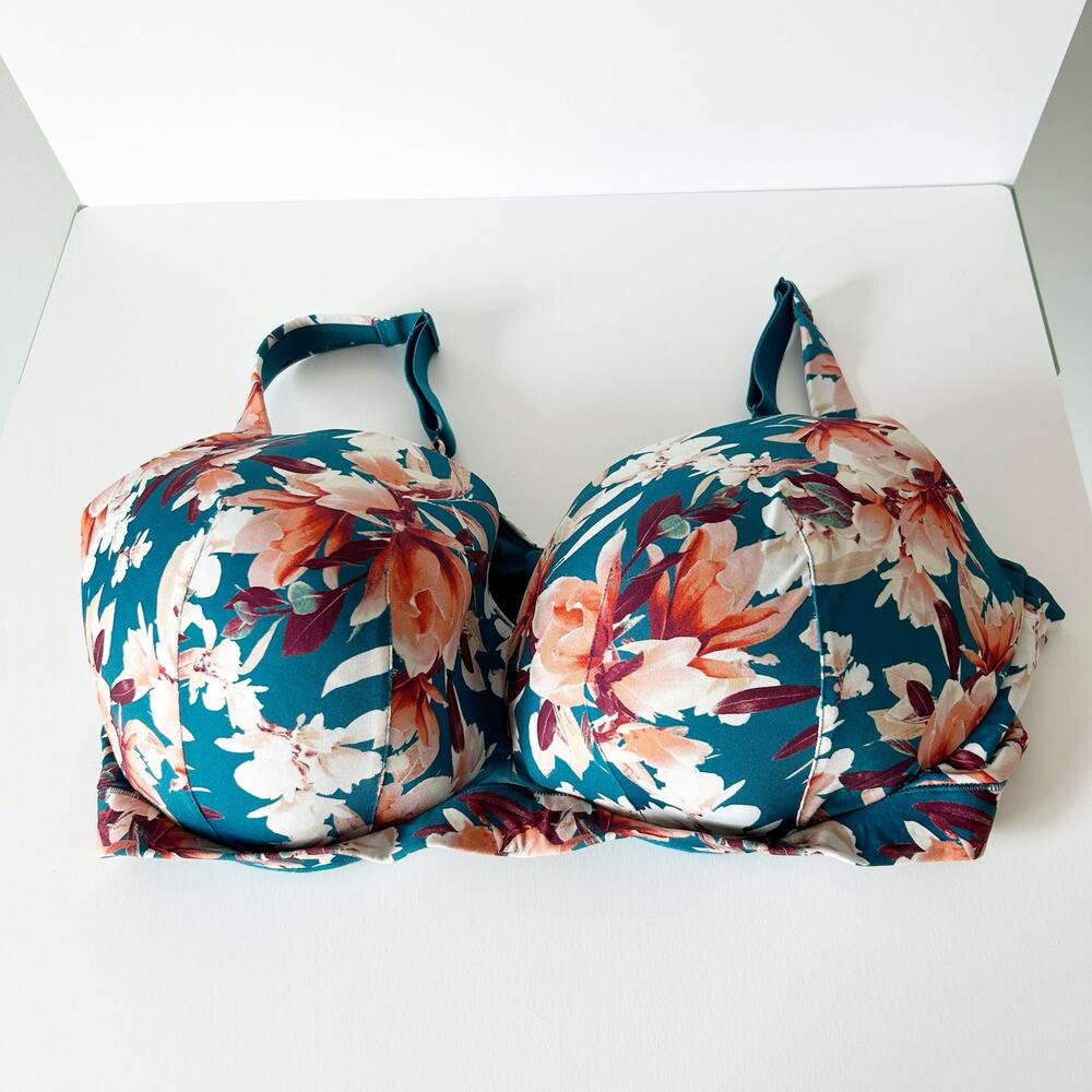 Cacique Teal Floral Lightly Lined Balconette Bra 46F